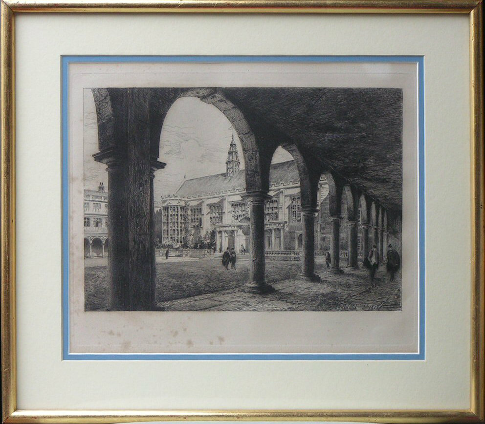 Etching - Neville's Court, Trinity College - Toussaint